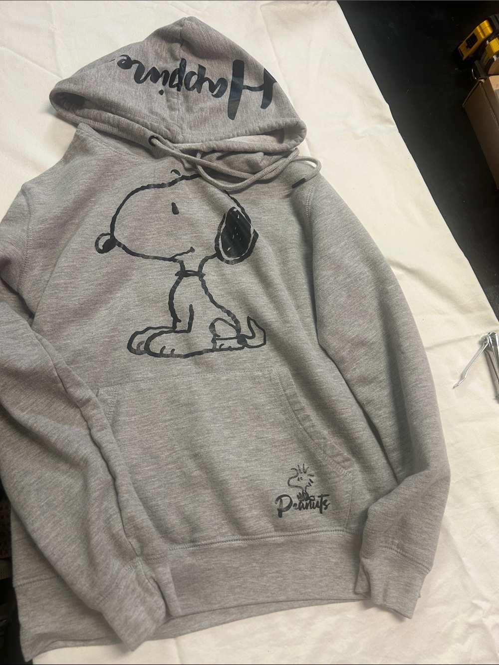 Peanuts Grey Hoodie with Black Snoopy Front Graphic